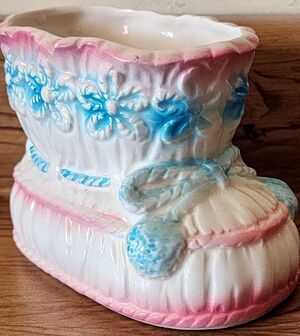 Vintage Ardco Planter Baby Shoe Planter Nursery Baby Bootie 1960s Pink & Blue